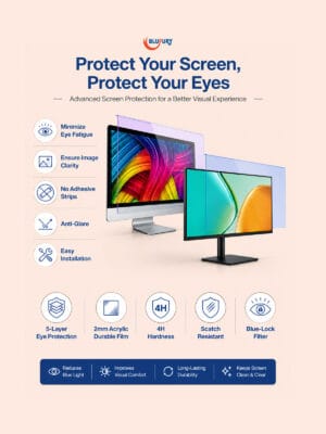 Blufury Blue Light Blocking Anti-Glare Monitor Screen Filter - Anti-Blue Light, Anti-Glare, Anti-Scratch, High Transparency, Dust-Resistant, Fingerprint-Resistant, Anti-UV Support